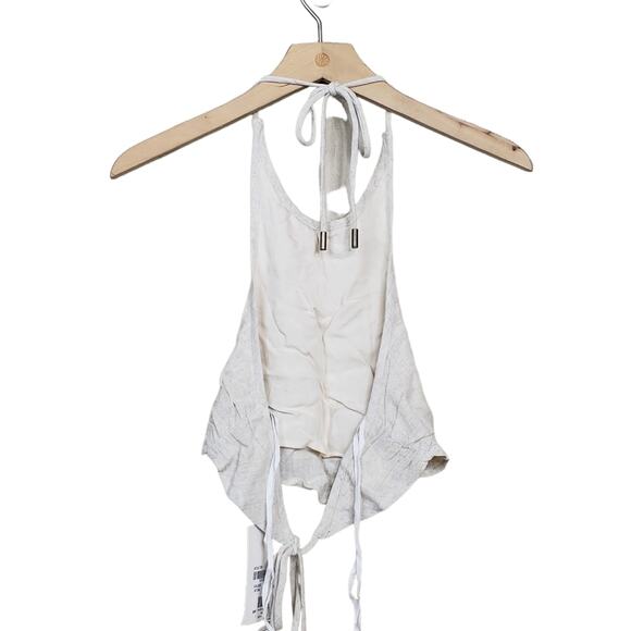 Sovere Womens Small Retold Hankey Hem Linen Blend Halter Top Tan NEW - Picture 3 of 8